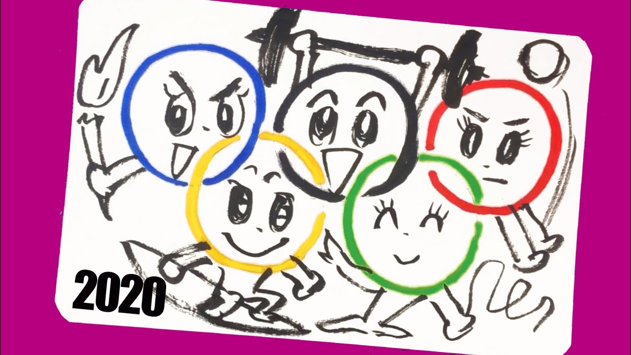 毎日絵手紙：開会式！『東京2020オリンピック』描いてみた！可愛いイラストの絵手紙・暑中見舞い・ハガキ絵・一筆画・初心者・簡単　7月・8月　オリンピック・パラリンピック開会式、描き方解説