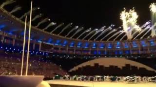 リオオリンピック開会式 ブラジル国旗掲揚と花火
