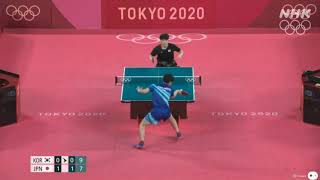 東京オリンピック　男子団体　3位決定戦　日本vs韓国　2試合目　張本智和vsチャン・ウジン