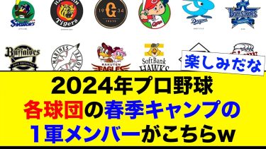 【楽しみ】2024年プロ野球、各球団の春季キャンプの1軍メンバーがこちらww【なんJ反応集】